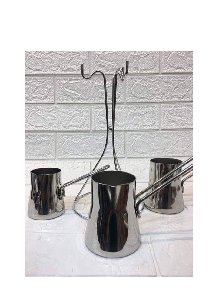 Generic 3-Piece Stainless Steel Turkish Coffee Pot Set with Stand  - Image 2