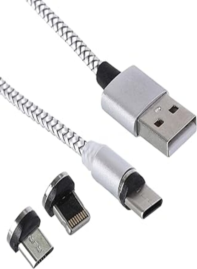 Keendex 360 Magnetic 3-In-1 Charging Cable, Micro, Type-C and Lightning - Silver