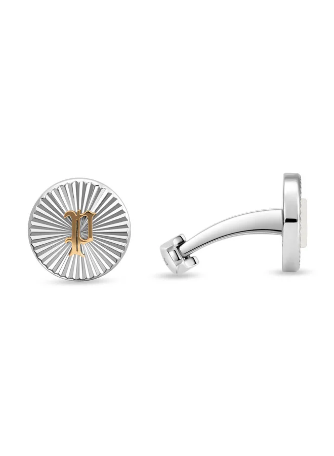 بوليس Ridge Silver Linear Cufflinks with Gold P Logo for Men