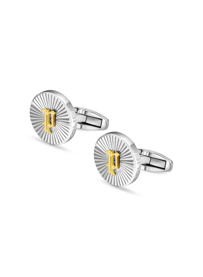 بوليس Ridge Silver Linear Cufflinks with Gold P Logo for Men