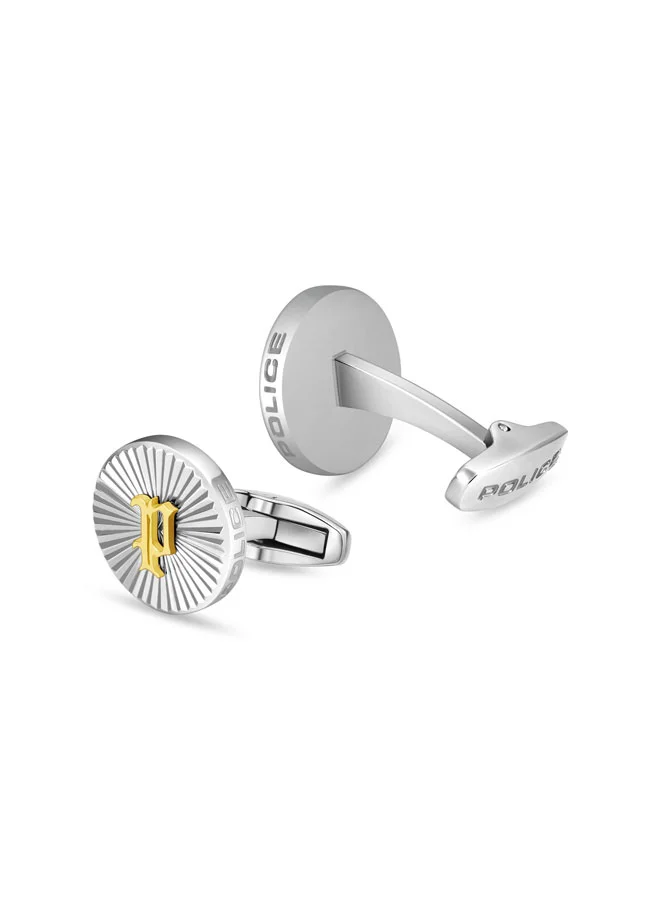 POLICE  Ridge Silver Linear Cufflinks with Gold P Logo for Men  | Best Price UAE