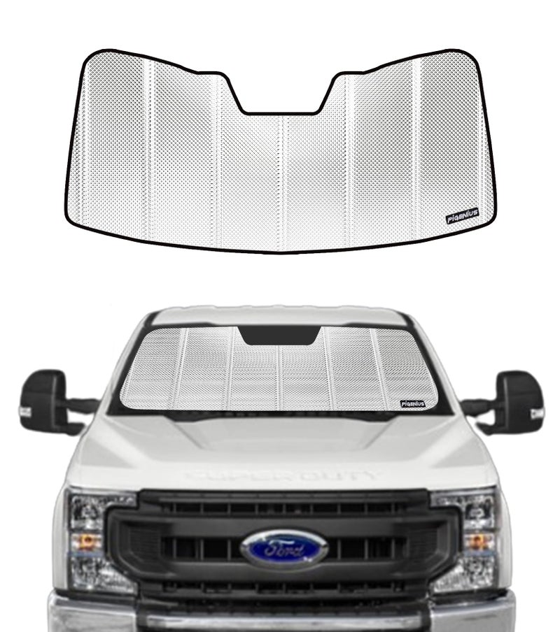 Pigenius Windshield Sun Shade for Ford F250F350 20172022 Reflective Aluminum Film Front Window Sunshade BLAZBLOCK