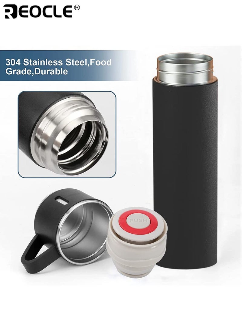 REOCLE Stainless Steel Vacuum Flask Set 500ml/16.9oz Insulated Thermal Mug Keeps Drinks Hot Cold Bonus Cup for Business School Office Use - Image 4