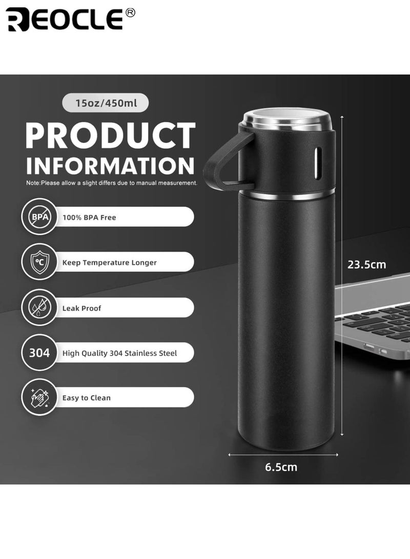 REOCLE Stainless Steel Vacuum Flask Set 500ml/16.9oz Insulated Thermal Mug Keeps Drinks Hot Cold Bonus Cup for Business School Office Use - Image 3