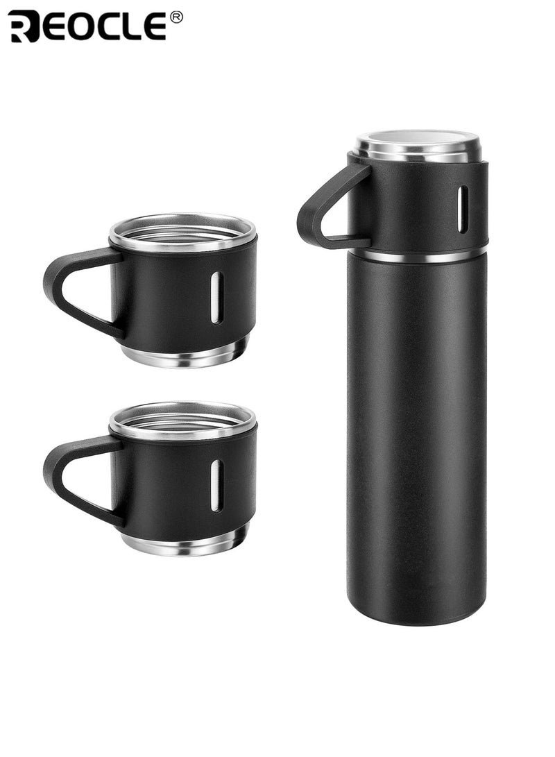 REOCLE Stainless Steel Vacuum Flask Set 500ml/16.9oz Insulated Thermal Mug Keeps Drinks Hot Cold Bonus Cup for Business School Office Use - Image 1