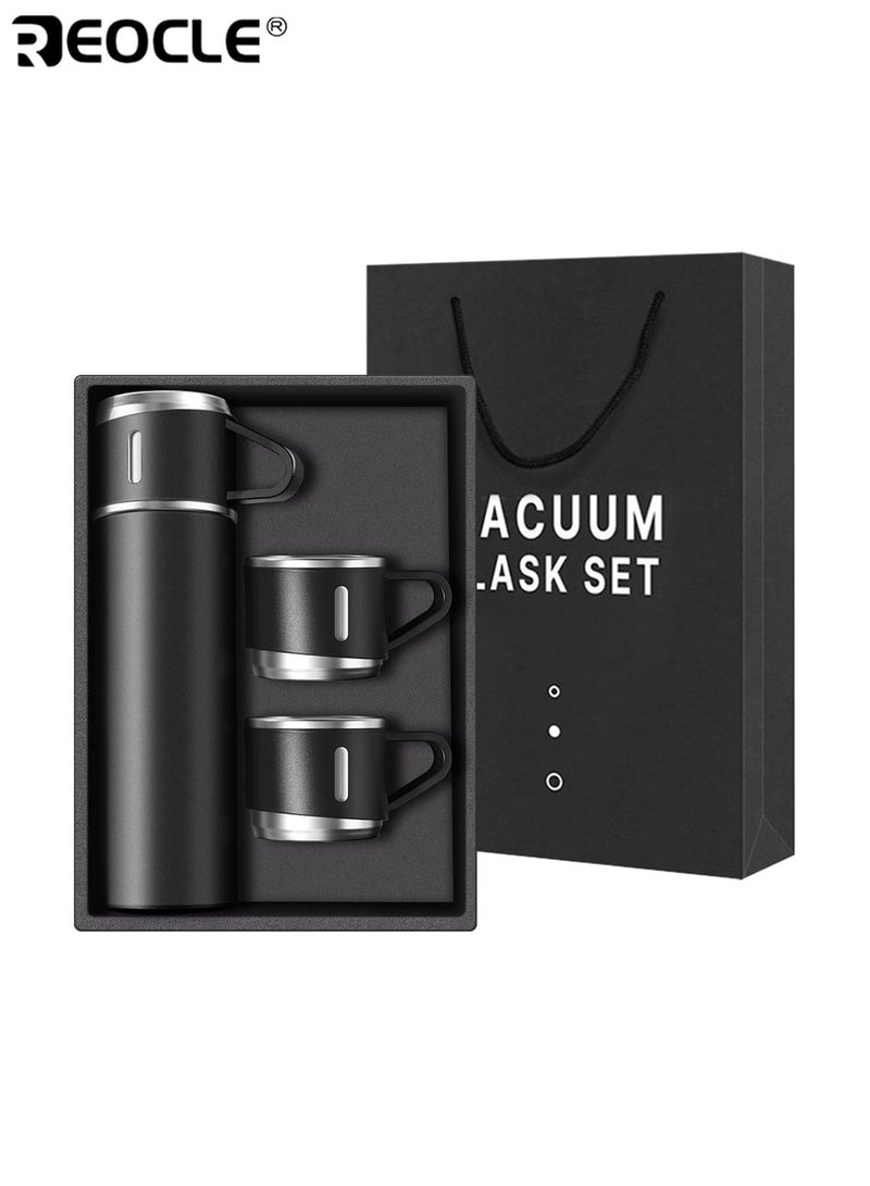 REOCLE Stainless Steel Vacuum Flask Set 500ml/16.9oz Insulated Thermal Mug Keeps Drinks Hot Cold Bonus Cup for Business School Office Use - Image 2