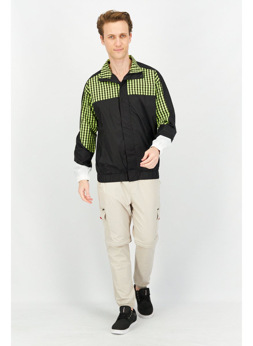 Jack Jones Men High Neck Gingham Long Sleeve Windbreaker Jacket, Black  - Image 3