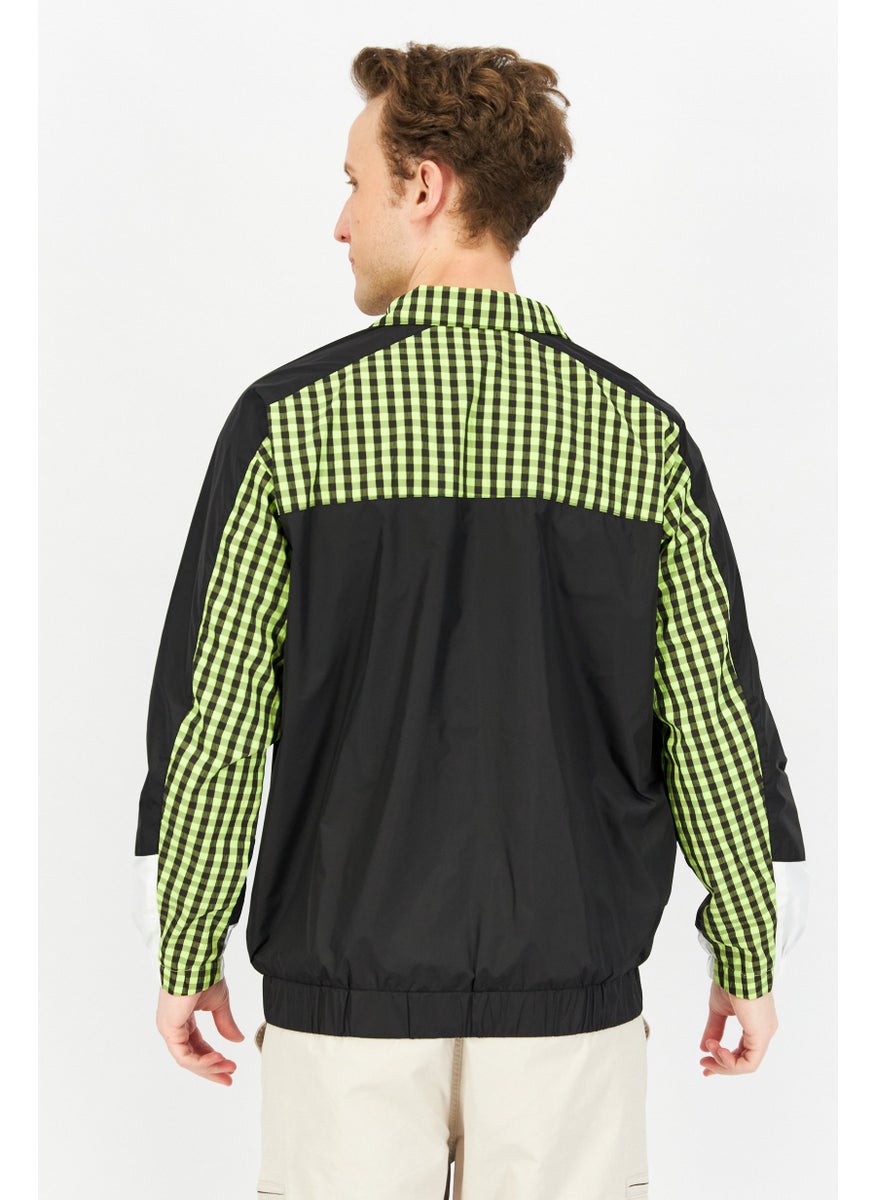 Jack Jones Men High Neck Gingham Long Sleeve Windbreaker Jacket, Black  - Image 2