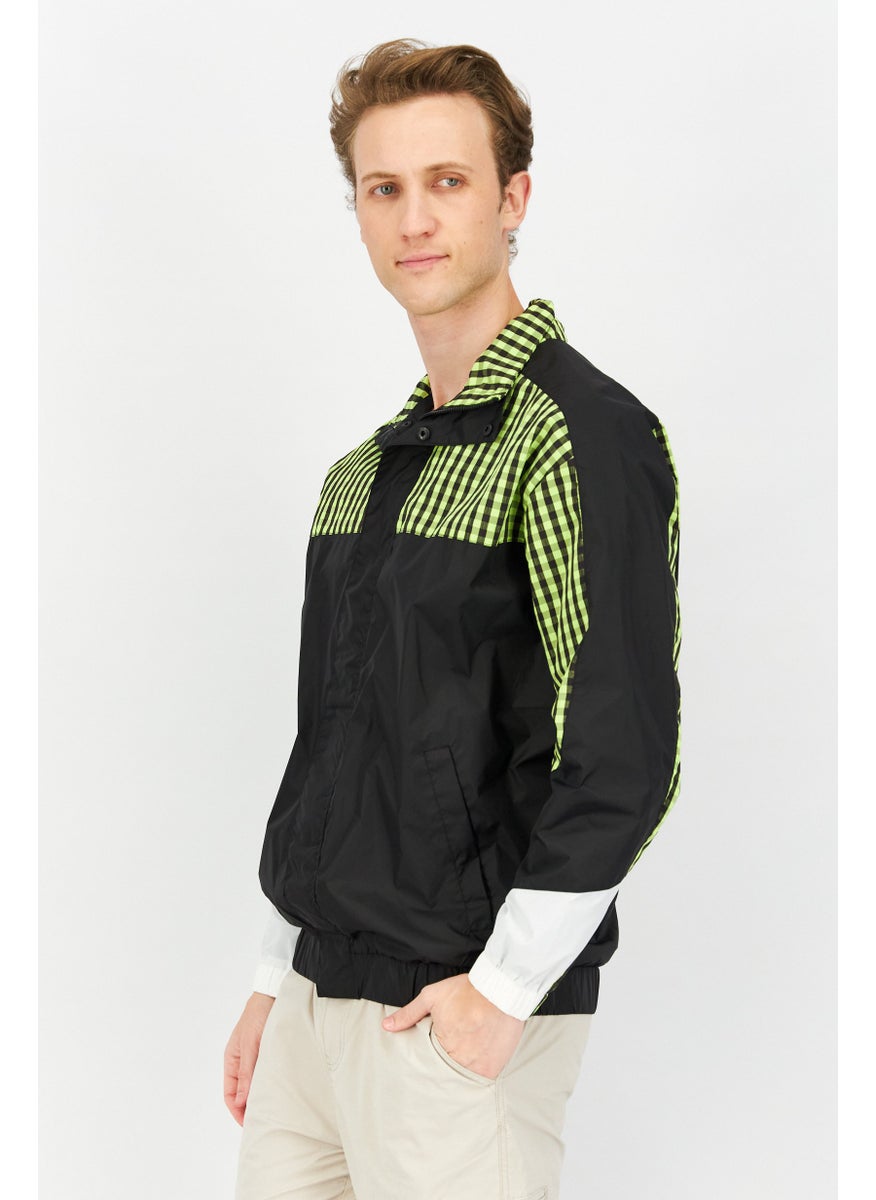 Jack Jones Men High Neck Gingham Long Sleeve Windbreaker Jacket, Black  - Image 4