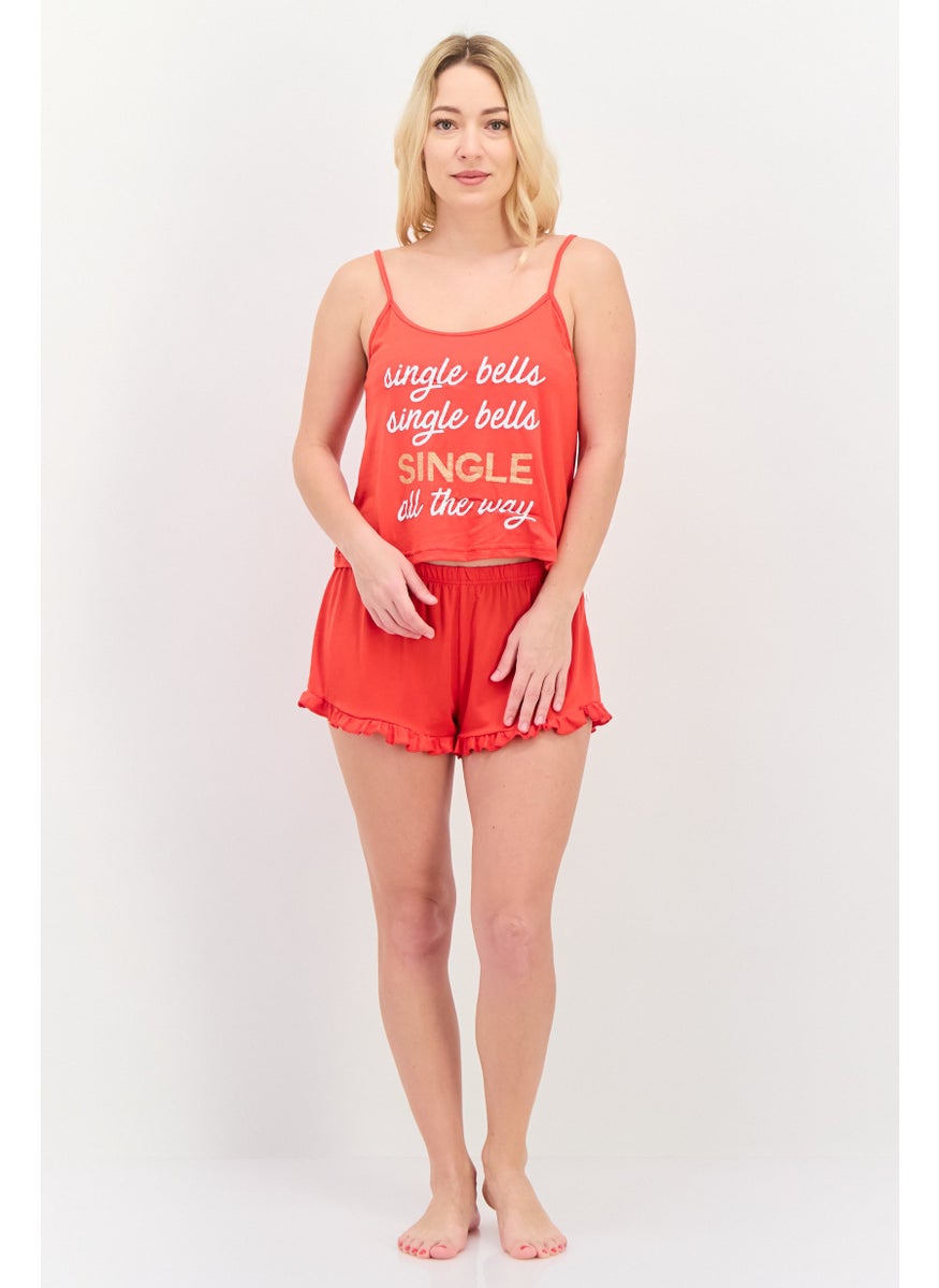 French Affair Women 2 Piece Graphic Print Pajama Set, Red  - Image 4