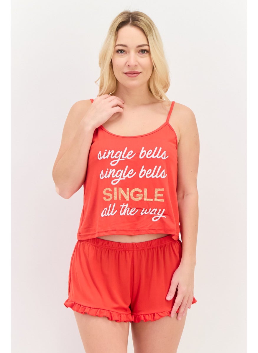 French Affair Women 2 Piece Graphic Print Pajama Set, Red  - Image 1