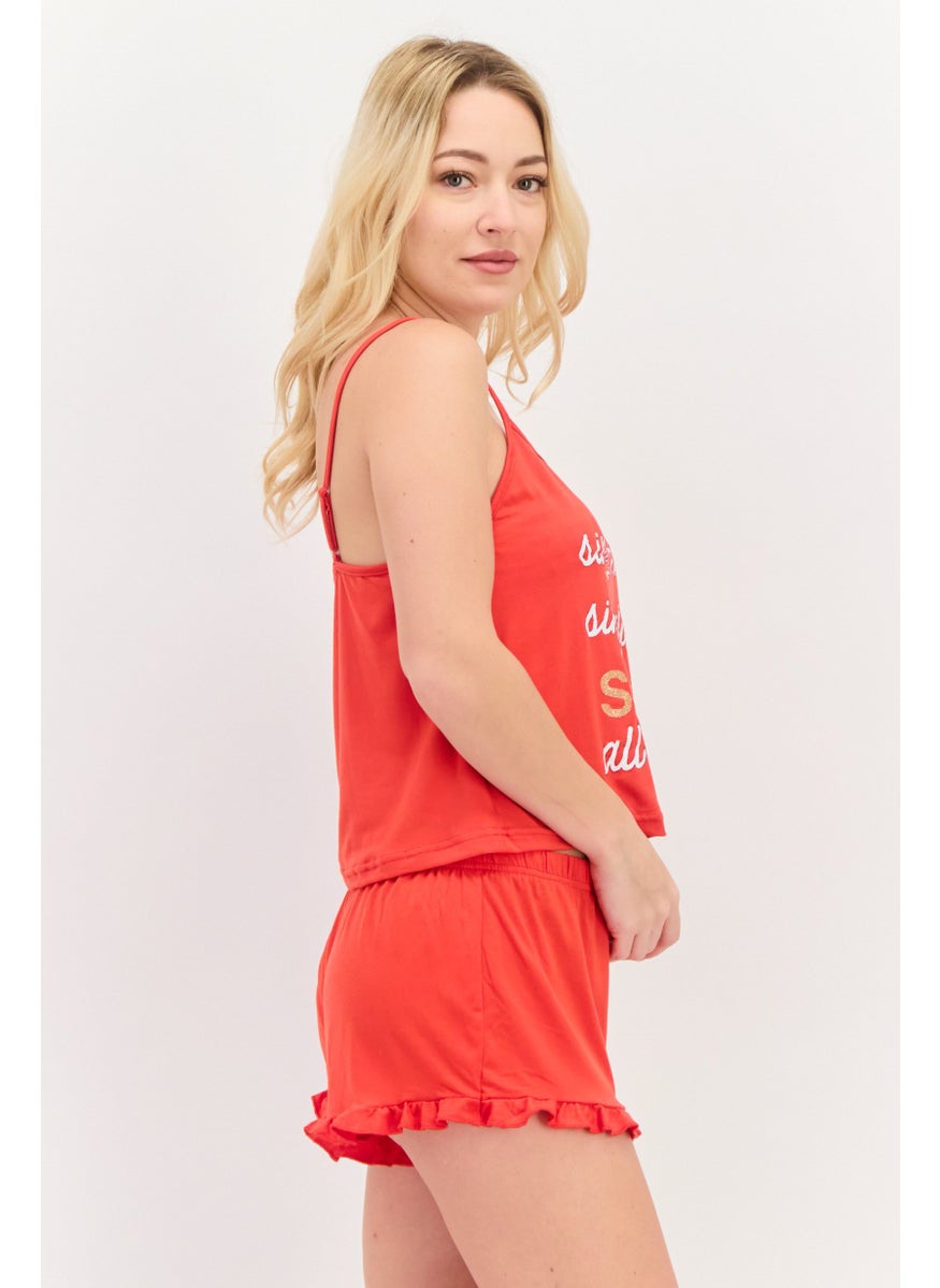 French Affair Women 2 Piece Graphic Print Pajama Set, Red  - Image 2