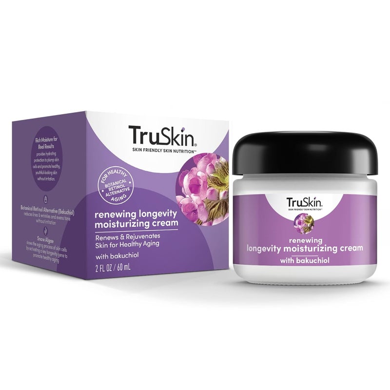 TruSkin Longevity Moisturizing Cream  Revolutionary Face Moisturizer with Bakuchiol  Snow Algae  Healthy Aging Gentle Retinol Alternative FirmerLooking Skin 2 fl oz