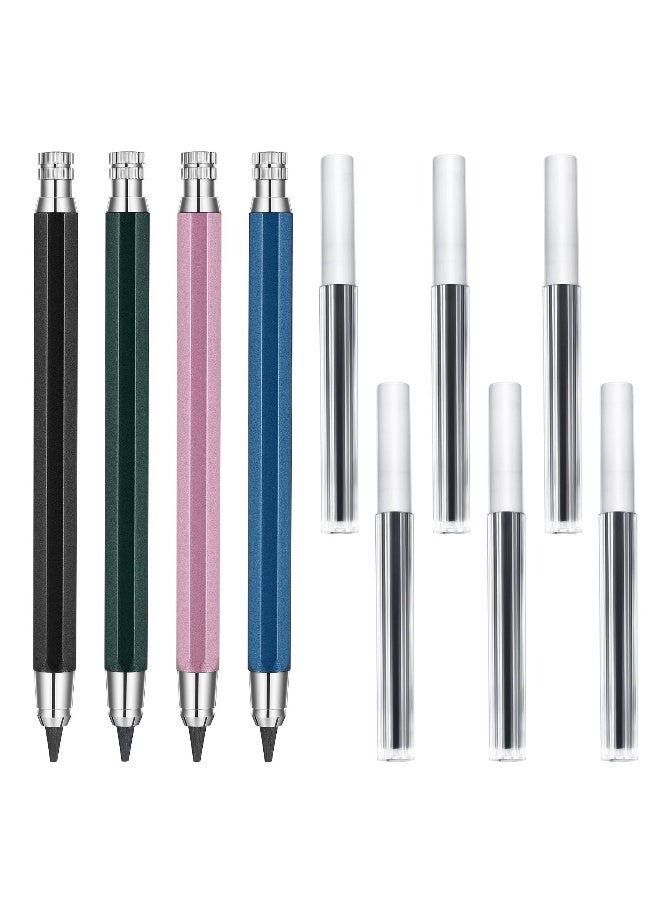Mechanical Pencils Set, 4 Pieces 5.6 mm Sketch Metal Automatic Graphite Pencil with 6 Tubes Refills Pencil Replacements for Woodworking Architect Art Painter Drawing Crafting - Image 1