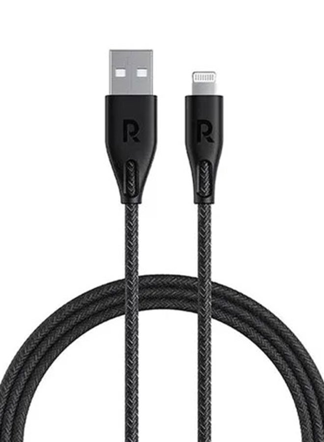 RAVPOWER MFi Certified Nylon USBA To Lightning Cable 3M Black - Image 1