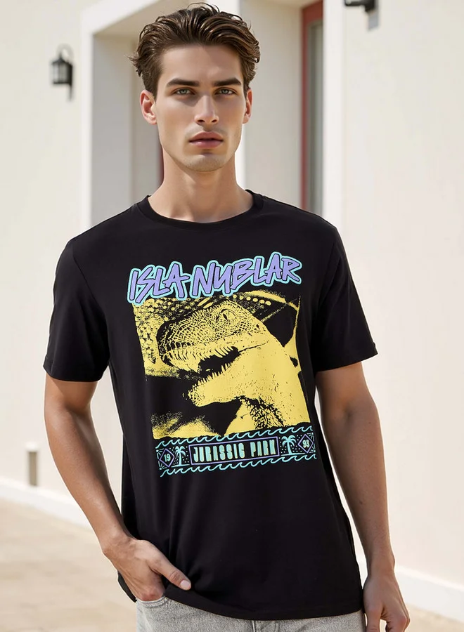 SP Characters Regular Fit Jurassic Park Print Crew Neck T-shirt