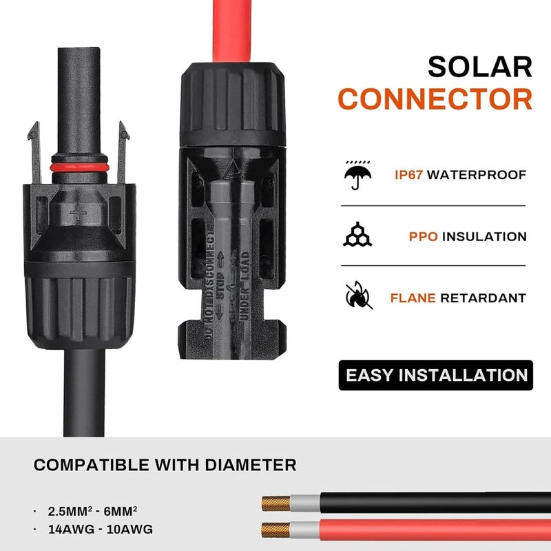 Solar Connectors 6 Pairs PPO Waterproof - Solid Tinned Copper Connection MC4 Connectors for Photovoltaic Solar Panel Systems, PV Arrays With 2 Blue Wrenches - Image 2