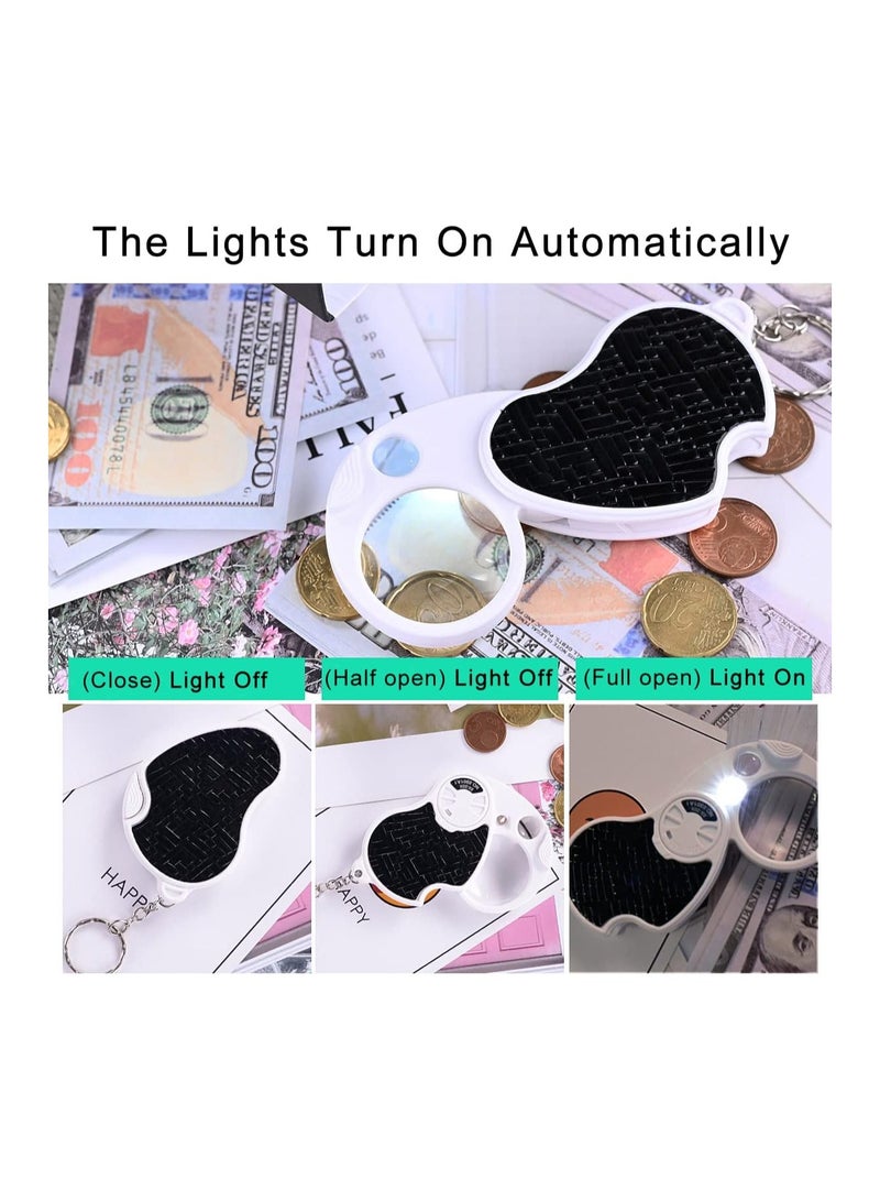 SOLARAE 2PCS 8X 20X Pocket Magnifying Glass with Light for Reading, Small Folding Handheld Lighted Jewelry Loupe, Keychain Magnifier Glass for Low Vision Coins Jewelry Stamp Menu Inspection, Exploring - Image 3