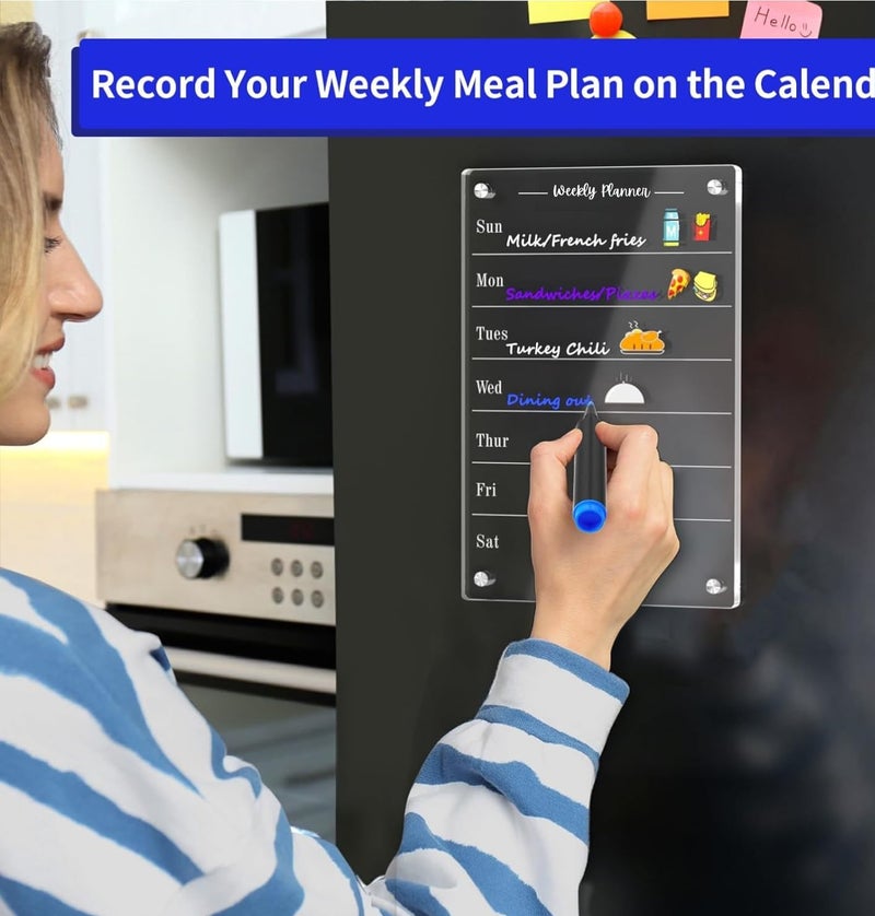 True-AllyWeekly Planner Acrylic Glass Clear Calendar for Fridge Magnetic Board for Refrigerator, Weekly Meal Planner Includes 6 Markers (12"x8"Inches) - Image 4