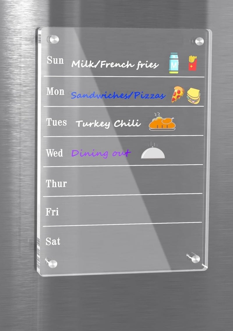 True-AllyWeekly Planner Acrylic Glass Clear Calendar for Fridge Magnetic Board for Refrigerator, Weekly Meal Planner Includes 6 Markers (12"x8"Inches) - Image 1