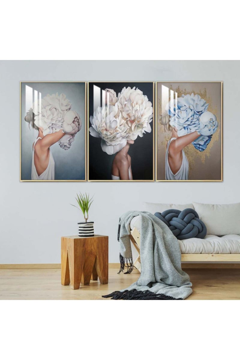 Marktna Three wooden wall painting with a frame and a clear acrylic layer - Image 1