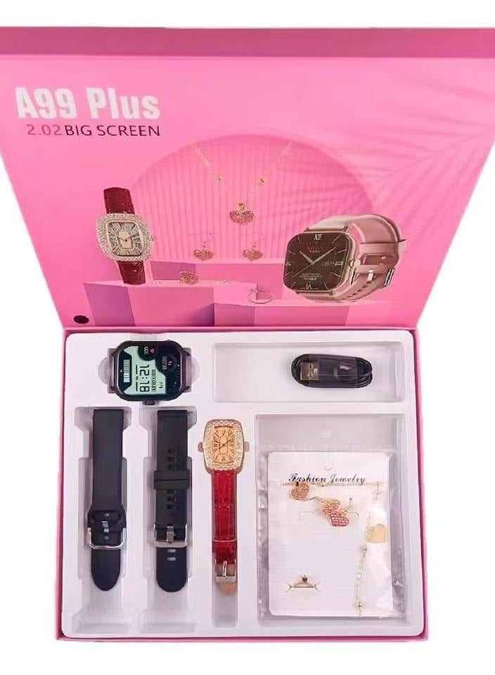 A99 Plus Smart Watch – 2.02" Big Screen Jewellery Edition with Luxury Gift Set