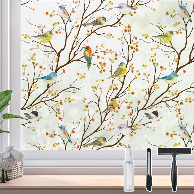 PRIVACY WINDOW FILM DECORATIVE WITH INSTALLATION TOOLS FROSTED BIRD GLASS FILM STATIC CLING OPAQUE WINDOW STICKERS FOR DOOR GLASS BATHROOM KIDS STUDY ROOM 354IN BY 787IN