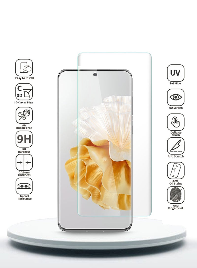 Wtech Huawei P60 Pro 4G 2023 Premium Curved Edges UV Full Glue Full Cover Tempered Glass Screen Protector - Clear - Image 2