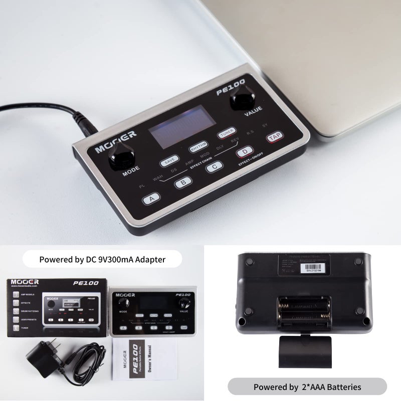 Mooer موير PE100 مضخم صوت محمول متعدد التأثيرات مع سماعة رأس وأداة ممارسة مع آلة درام، لون: PE100 - Image 5