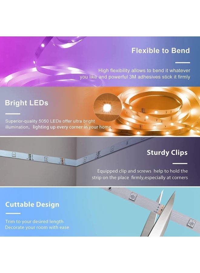 LED Lights for Bedroom, 10m RGB LED Strip Lights with 44 Keys IR Remote, Smart LED Light Strip with Adhesive Backing Adjustable Brightness App Control for Bedroom Party Decoration - Image 2