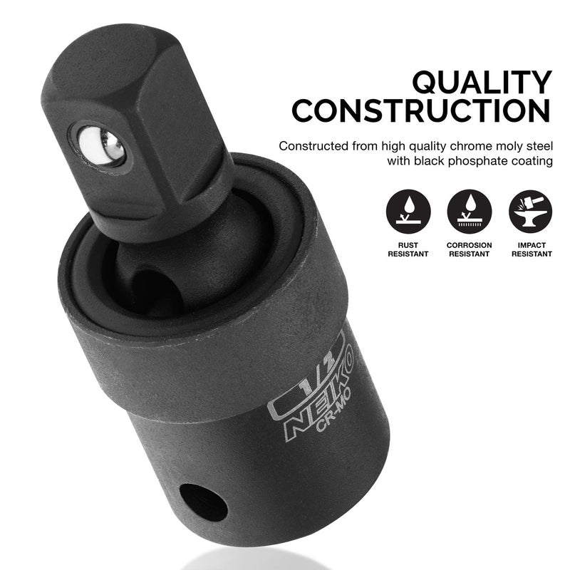 Neiko NEIKO 02486A Impact Universal Joint-Socket Swivel Set, Socket Extension Set Made From Cr-Mo with Included 1/4-, 3/8-, and 1/2-Inch Sockets, Set of 3  - Image 3