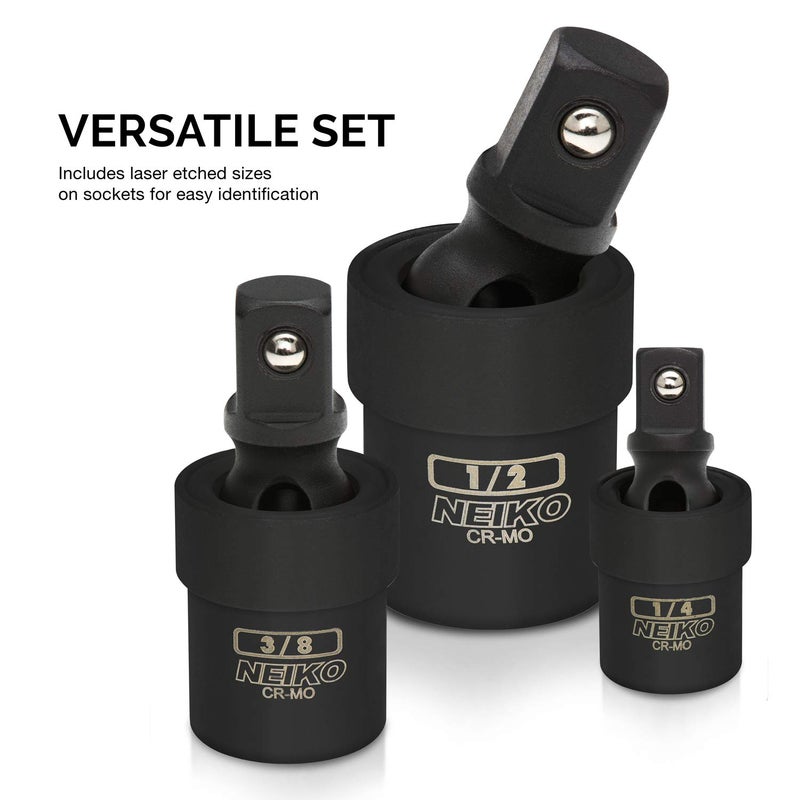 Neiko NEIKO 02486A Impact Universal Joint-Socket Swivel Set, Socket Extension Set Made From Cr-Mo with Included 1/4-, 3/8-, and 1/2-Inch Sockets, Set of 3  - Image 4