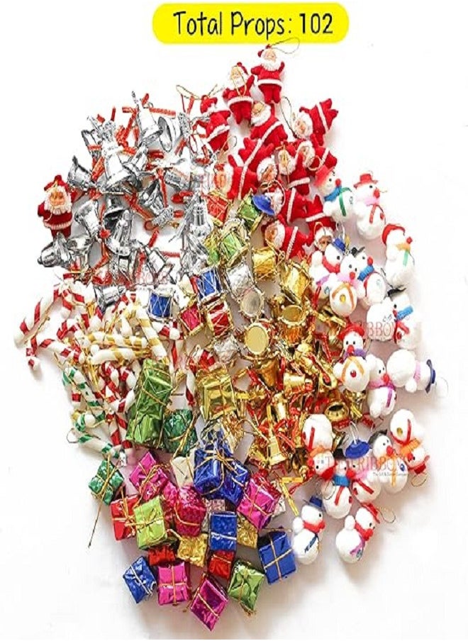 Generic - TIED RIBBONS Pack of 102 Christmas Tree Decoration Ornaments Items Hanging Accessories Combo Pack - Christmas Decorations Items for Home - Image 1