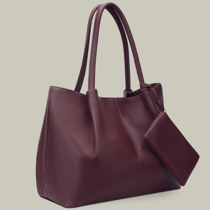 KKXIU Tote Bag for Women Vegan Leather Shoulder Purse Large Capacity Travel Bag (Wine) - Image 4