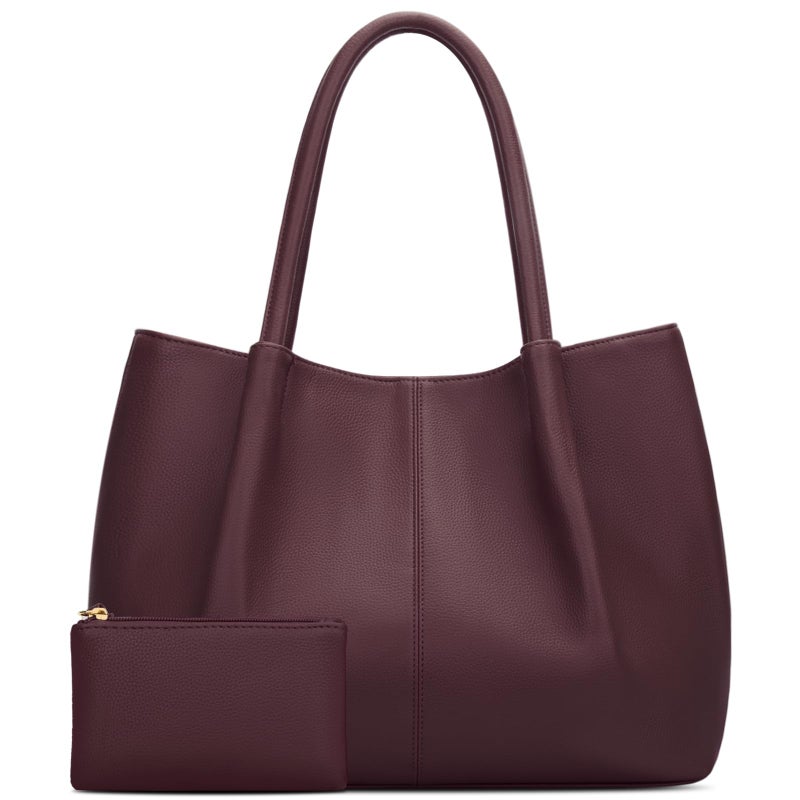 KKXIU Tote Bag for Women Vegan Leather Shoulder Purse Large Capacity Travel Bag (Wine) - Image 1