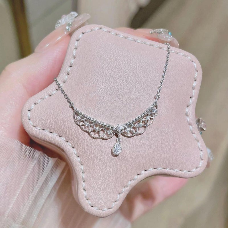Generic S925 Silver Lace Hollow Necklace Elegant Princess Pendant White gold necklace 119 
