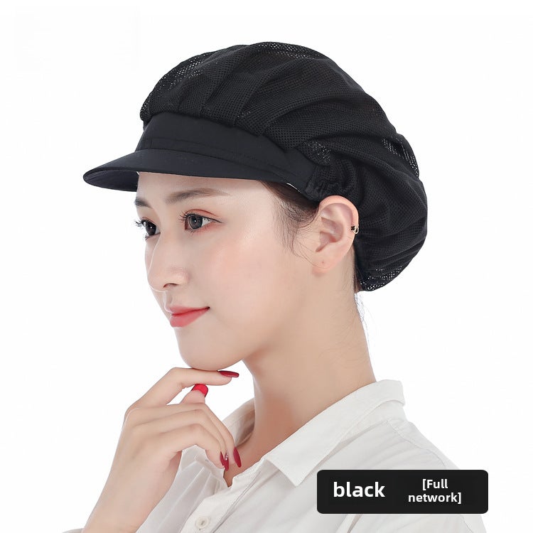 Breathable Chef Cap Dustproof Kitchen Work Hat for Women Full black net 