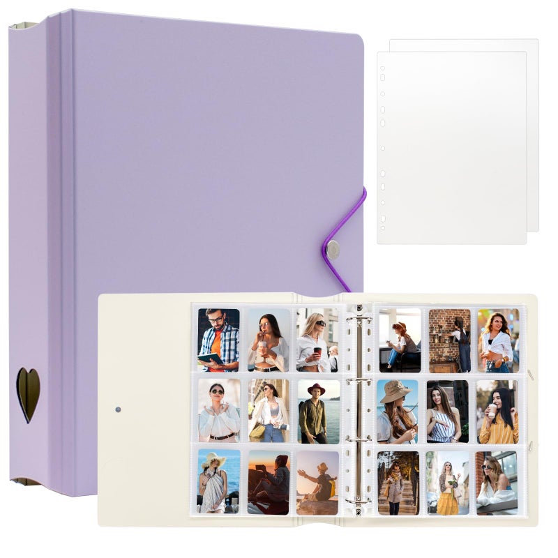 A4 Kpop Photocard Binder with 25 Pages 9 Pocket 2x3 inch Kpop Photocard Holder Book Photo Album for Fujifilm Instax Mini Camera Polaroid Printer Photo Film Purple