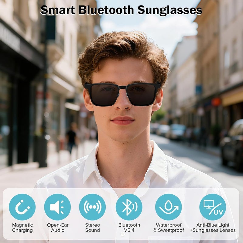 نظارات مع الذكاء الاصطناعي ، نظارات شمسية بلوتوث للرجال والنساء مع ترجمة الوقت الحقيقي الضوء الأزرق وحماية الأشعة فوق البنفسجية عدسات قابلة للتبديل - Image 2