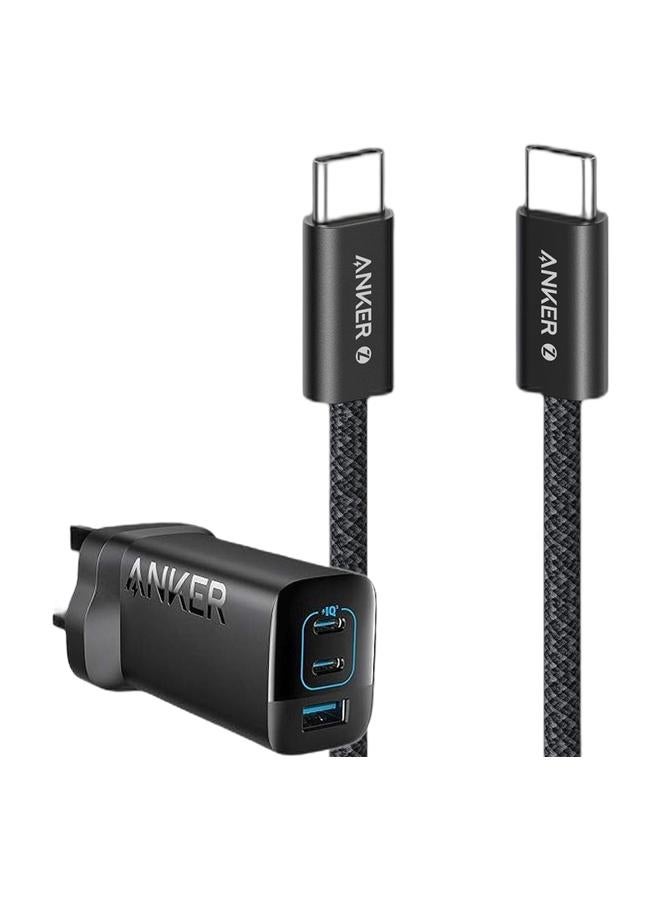 Anker 335 Charger 67W USB C Wall Charger, PIQ 3.0 Compact and Foldable Fast Charger Adapter, For Laptop, iPhone 17/16 Series, MacBook Pro, iPad,Galaxy S26/S25/S24, Pixel, and More (Cable Included) Black & Anker Zolo USB C to USB C Cable, Braided and Dirt-Free Type C Fast Charging Cable, Slim Connector, for iPhone 17/16/15/14 Series,, MacBook (240W) (Black, 1 M) Black Bundle - Image 1