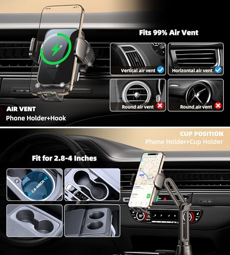 GuMosh Dual Coil 15W Cup Phone Holder MountWireless Car Charger AutoClamping Fast Charging Vent Phone Holders for Your Car for iPhone 171615Samsung Flip S25 S24 S23 S22 Ultra - Image 3