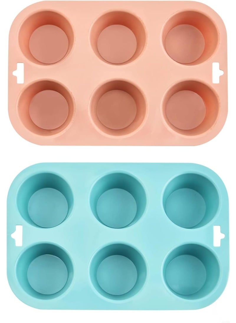 SOLARAE قالب بيض سيليكون لقلاية الهواء، 2 قطعة 6 تجاويف قالب خبز سيليكون قابل لإعادة الاستخدام، قالب كعك مصغر غير لاصق، لخبز البرغر، البيض المقلي، كعك، تارت وحلويات - Image 1