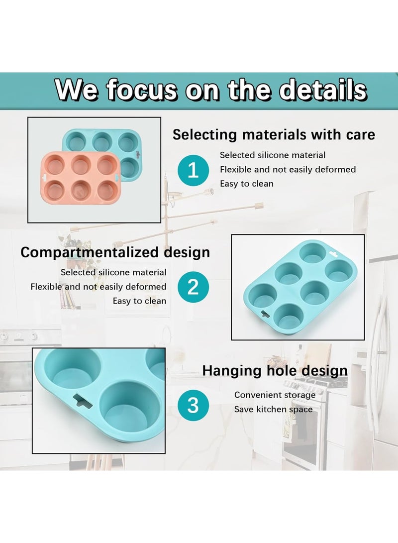 SOLARAE قالب بيض سيليكون لقلاية الهواء، 2 قطعة 6 تجاويف قالب خبز سيليكون قابل لإعادة الاستخدام، قالب كعك مصغر غير لاصق، لخبز البرغر، البيض المقلي، كعك، تارت وحلويات - Image 4