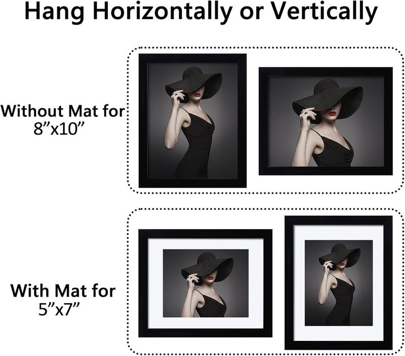 CORE ART 8x10 Black Picture Frame Display Pictures 5x7 with Mat or 8x10 without Mat, Wall and Tabletop Display Gallery Frame Set of 4 - Image 4