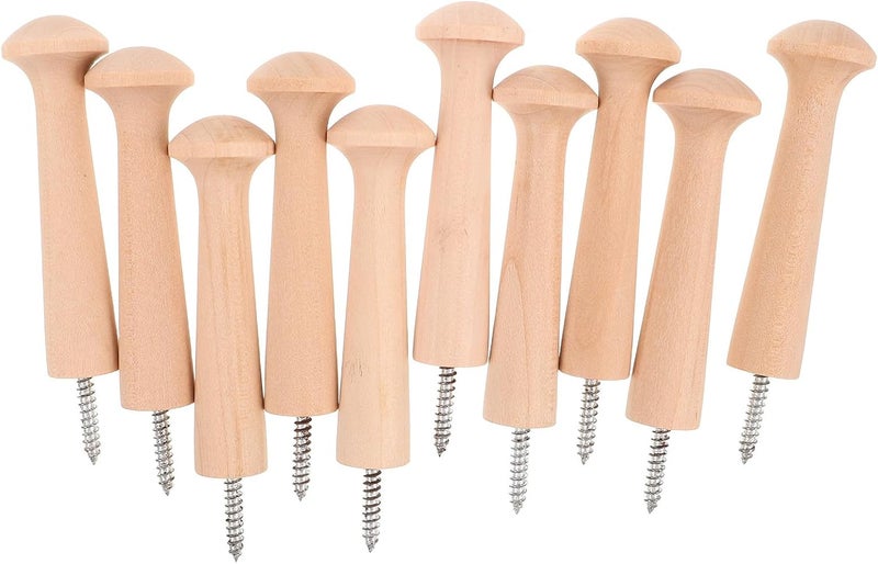 Abaodam 10pcs Shaker Style Wooden Screw Hooks 3.8 Inch Unfinished Wood Pegs Wall Mounted Coat Hat Organizer Hooks for Bedroom Entryway Key Bag Towels Storage - Image 1