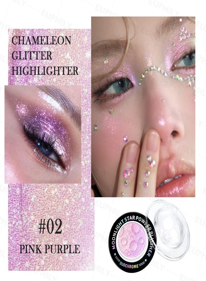 Euphily Holographic Glitter Face Highlighter Palette, Chameleon Multichrome Metallic Shimmer Highlighters, Inner Corner Eye Color Shifting Sparkle Illuminator, Highly Pigmented Eye Brighten Makeup #02 - Image 2