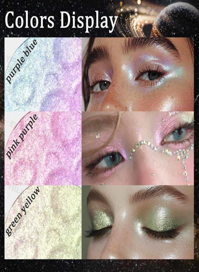 Euphily Holographic Glitter Face Highlighter Palette, Chameleon Multichrome Metallic Shimmer Highlighters, Inner Corner Eye Color Shifting Sparkle Illuminator, Highly Pigmented Eye Brighten Makeup #02 - Image 4