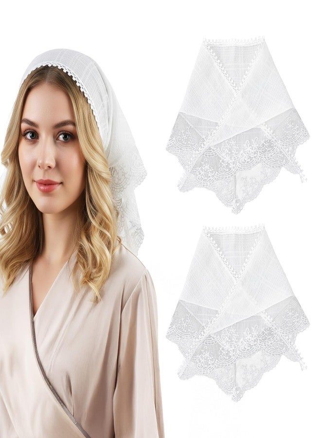 Buildcon 2 Pcs Bandanas for Women, Head Scarf for Women, Headband, Hair Scarf, White Lace Triangle Bandana Scarf - Image 1