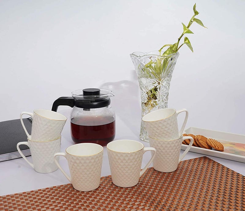 Saaikee Tea Cups Set of 6 Bone China Gold Line Mug for TeaCoffee Green Tea Cups 160 ML - Image 3