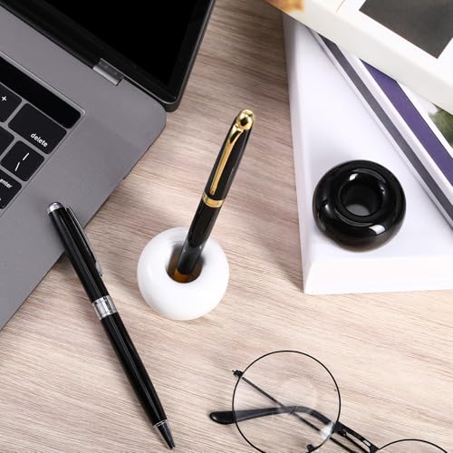 Newtay 3 Pcs Ceramic Pen Holder Sleek Mini Ceramic Toothbrush Holder Stand for Bathroom Vanity Countertops Single Pen Stand for Desk Home Office School Students Teachers, Black and White - Image 4